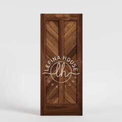 Pintu jati model chevron kontemporer pola zig-zag dinamis bahan TPK finishing glossy