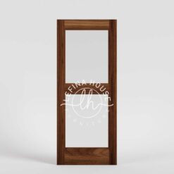 Pintu kayu minimalis dua panel kaca kombinasi solid dan transparan bahan jati