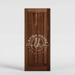 Pintu jati panel vertikal minimalis dengan profil ukir halus bahan solid