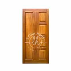 Pintu panel kayu desain simpel rata tanpa ornamen bahan jati finishing natural