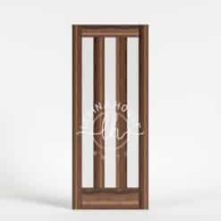 Pintu panel vertikal kayu modern garis tegak ramping bahan jati solid finishing doff