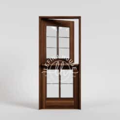 Pintu jati dengan kaca dua panel minimalis simetris terang bahan TPK finishing glossy