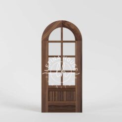 Pintu lengkung kayu dengan kaca elegan desain klasik cahaya alami bahan jati