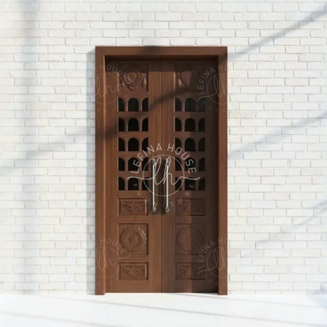 Pintu kupu tarung jati motif ventilasi ukir klasik Jepara