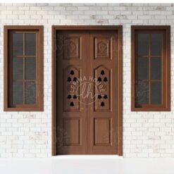 Pintu kupu tarung kayu jati ukir motif lengkung kaca samping