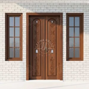Pintu kupu tarung jati ukir motif daun modern minimalis