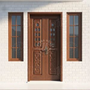 Pintu kupu tarung kayu jati ukir panel motif klasik elegan