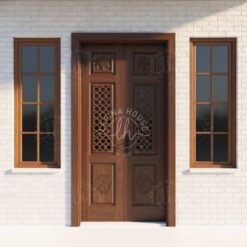 Pintu kayu jati kupu tarung motif kisi ukir klasik Jepara