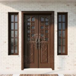 Pintu kupu tarung kayu jati klasik motif lengkung ukiran tengah