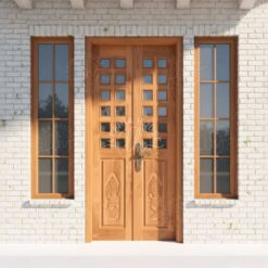 Pintu kayu jati kaca kotak modern minimalis