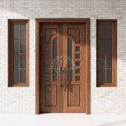 Pintu kupu tarung jati lengkung ukiran daun mewah Jepara