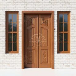 Pintu kayu jati kupu tarung ukir motif simetris natural Jepara