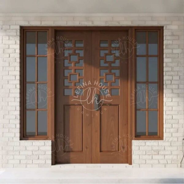 Pintu kupu tarung kayu jati motif kotak minimalis