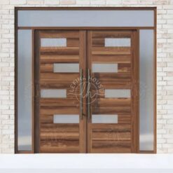 Pintu Kupu Tarung Jati Kombinasi Kaca Horizontal Lebar