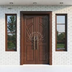 Pintu Kupu Tarung Jati Motif Garis Melengkung Elegan