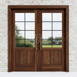 Pintu Kupu Tarung Jati Kaca Grid Klasik Modern