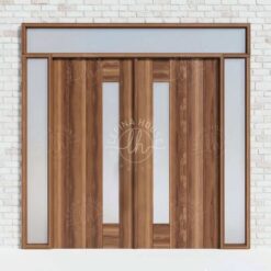 Pintu Kupu Tarung Jati Kombinasi Panel Kaca Vertical