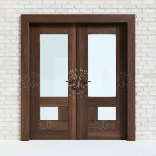 Pintu kayu jati kaca putih polos modern