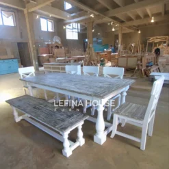 Set kursi makan vintage white wash gaya klasik elegan