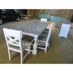 Set makan klasik finishing white wash elegan