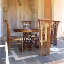 Set kursi makan jati klasik model balero finishing natural