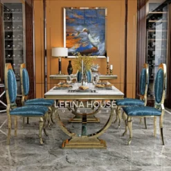 Set makan elegan finishing gold stainless dan jok empuk