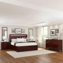 Set kamar tidur jati finishing salak tua dengan desain minimalis elegan, terdiri dari dipan, nakas, dan meja rias