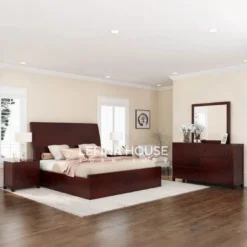 Set kamar tidur kayu jati model Yoyo dengan finishing salak tua, lengkap dengan dipan, nakas, dan meja rias