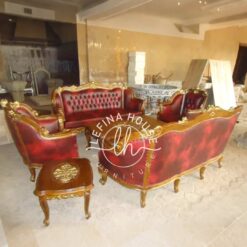Set kursi tamu mewah ukiran jepara warna merah emas