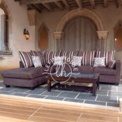 Sofa tamu sudut L minimalis modern warna coklat tua