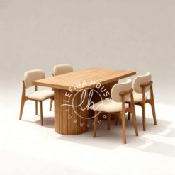 Set meja makan jati japandi kaki blok kursi lengkung