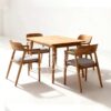 Set meja makan jati 4 kursi armchair dudukan abu-abu