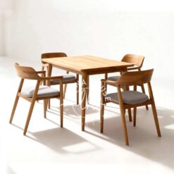 Set meja makan jati 4 kursi armchair dudukan abu-abu
