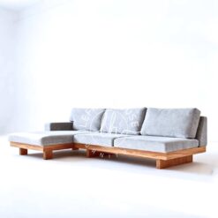 Sofa L Minimalis Abu-Abu Platform Kayu Solid Modern gaya lesehan
