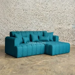 Sofa L minimalis modern warna tosca dengan desain unik