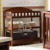 Ranjang Bayi Klasik warna Coklat Tua, dilengkapi Laci Penyimpanan di bagian bawah.