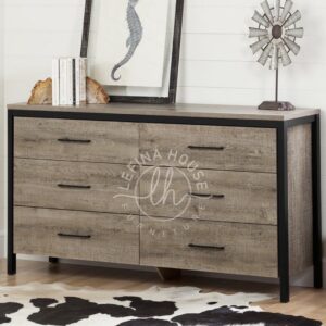 Bufet gaya rustic industrial YOBA005 dengan laci kayu natural dan rangka hitam.