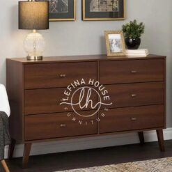 Bufet retro YOBA019 dari kayu jati dengan 6 laci dan kaki tapered khas mid-century.