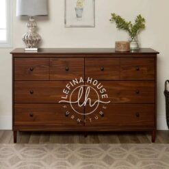 Bufet retro minimalis YOBA021 dari kayu jati solid dengan 6 laci dan kaki lurus.