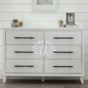 Bufet putih YOBA023 gaya modern farmhouse dengan 6 laci dan handle besi hitam.