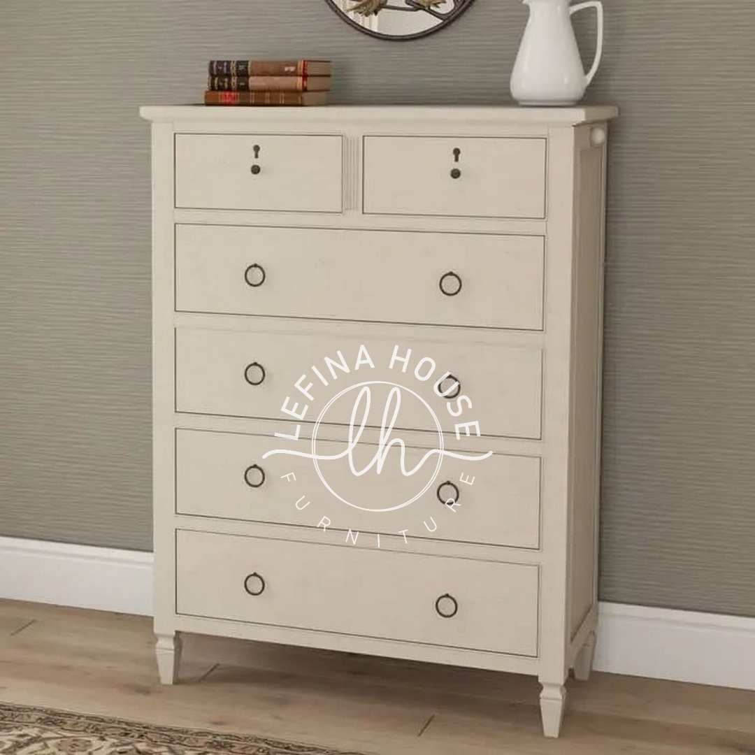 Lemari laci tinggi YOBA029 warna ivory dengan 4 susun laci (total 6 laci).