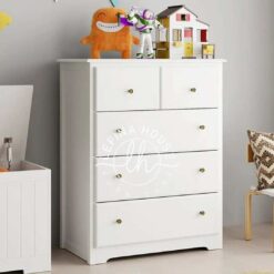 Lemari laci tinggi elegan YOBA036 warna putih dengan 5 laci (2 kecil