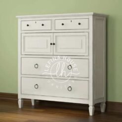 Dresser klasik YOBA041 warna putih antik dengan 4 laci di tengah dan 2 pintu di atas.