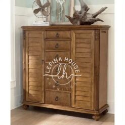 Dresser klasik YOBA042 dari kayu jati dengan 8 laci dan detail jalusi (louvered) di bagian samping.