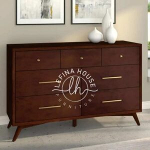 Dresser retro YOBA043 dari kayu jati dengan 6 laci