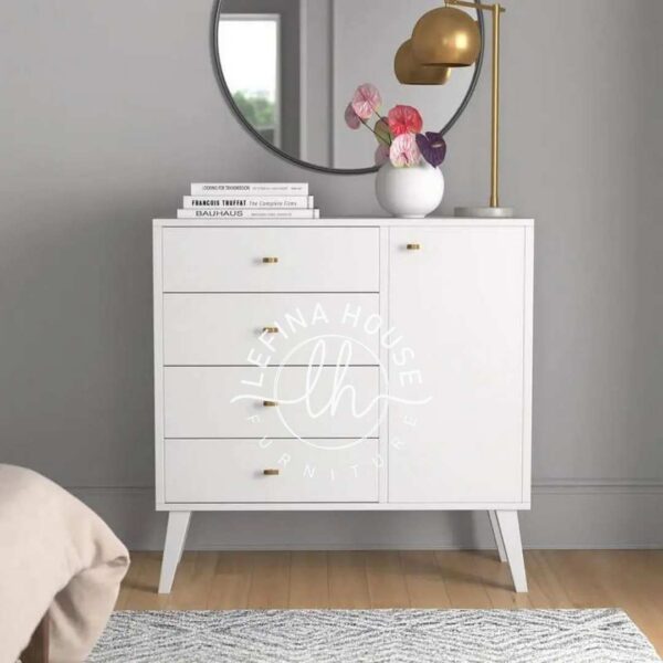 Dresser retro kecil YOBA048 warna putih dengan 3 laci