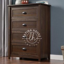 Lemari laci tinggi klasik YOBA055 dari kayu jati solid dengan 5 laci susun.