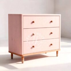 Dresser anak minimalis pink soft cat duco halus kaki retro