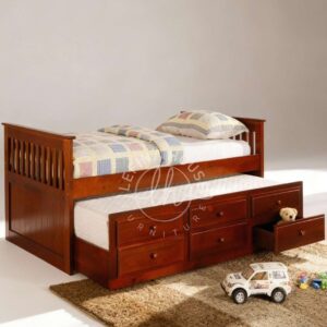 Daybed modern YODB003 dari kayu jati dengan ranjang sorong dan laci