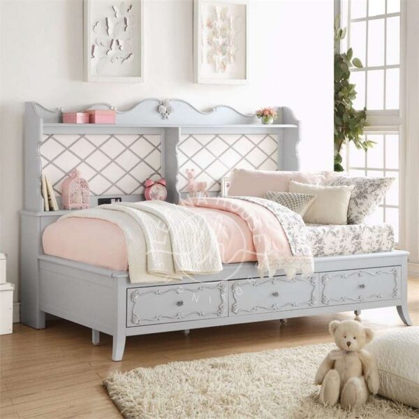 Daybed anak perempuan YODB005 model klasik dengan ukiran dan warna pastel